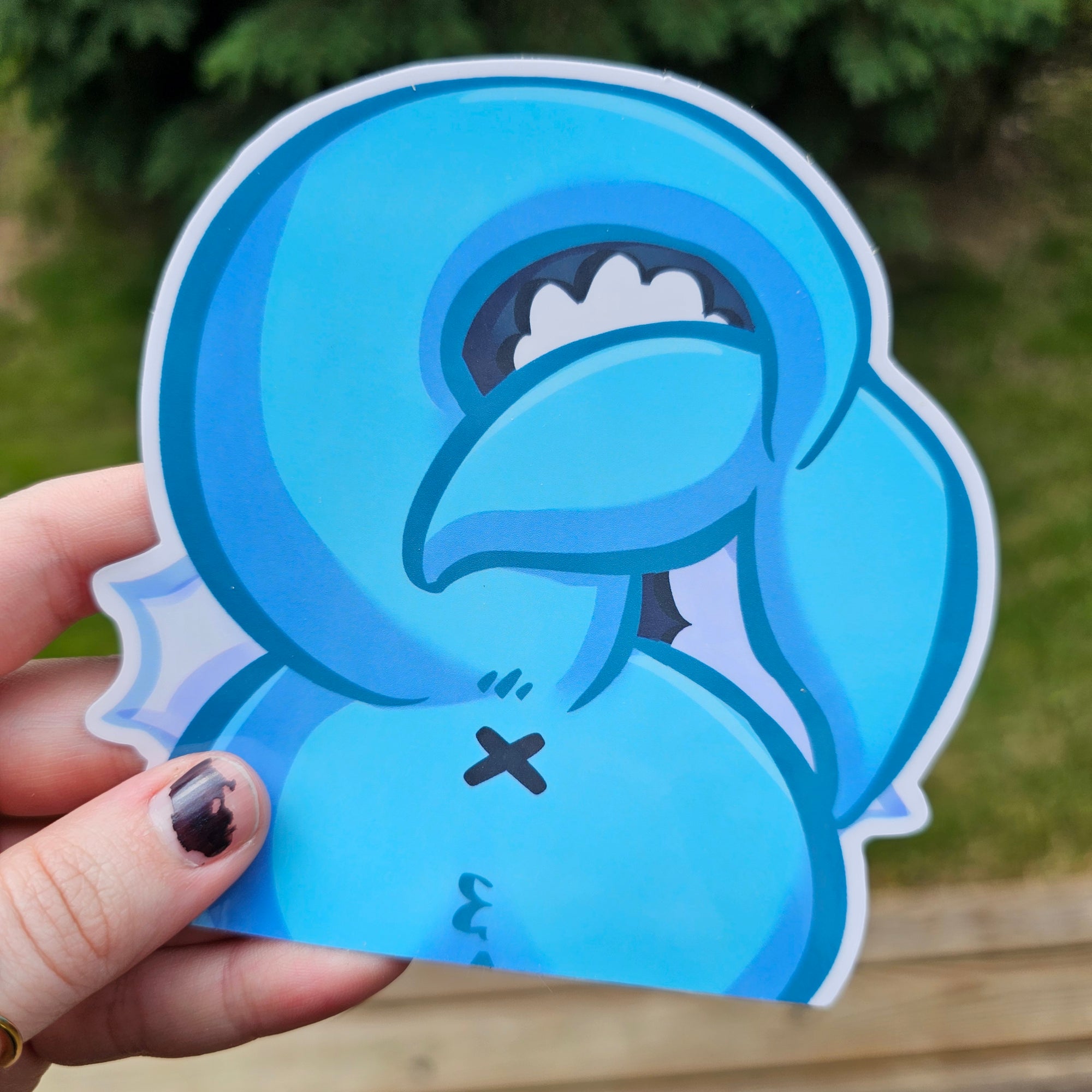 Blue Fish Butt Peeker Sticker