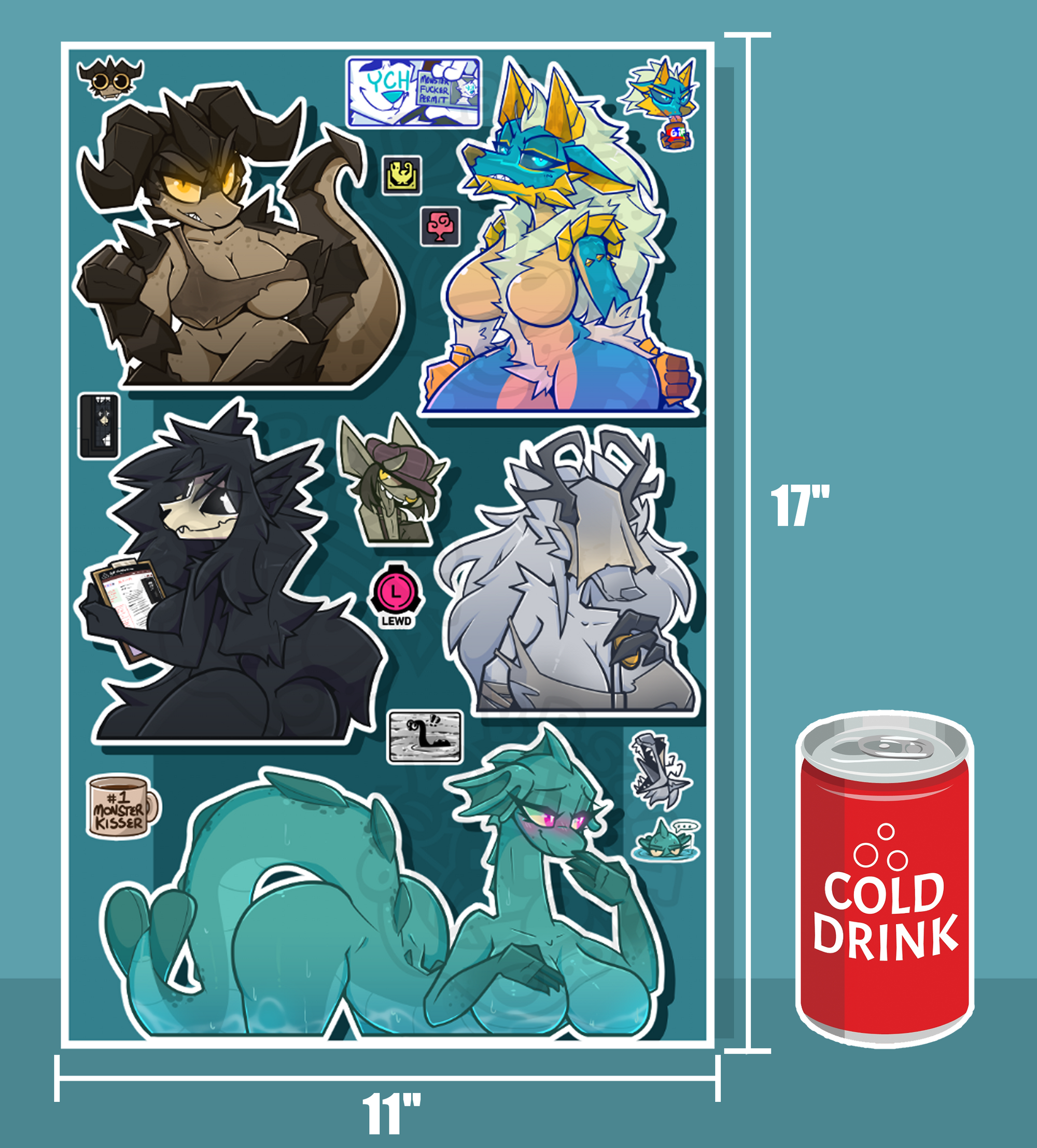 'MONSTER GIRLS' JUMBO 11x17in Sticker Sheet